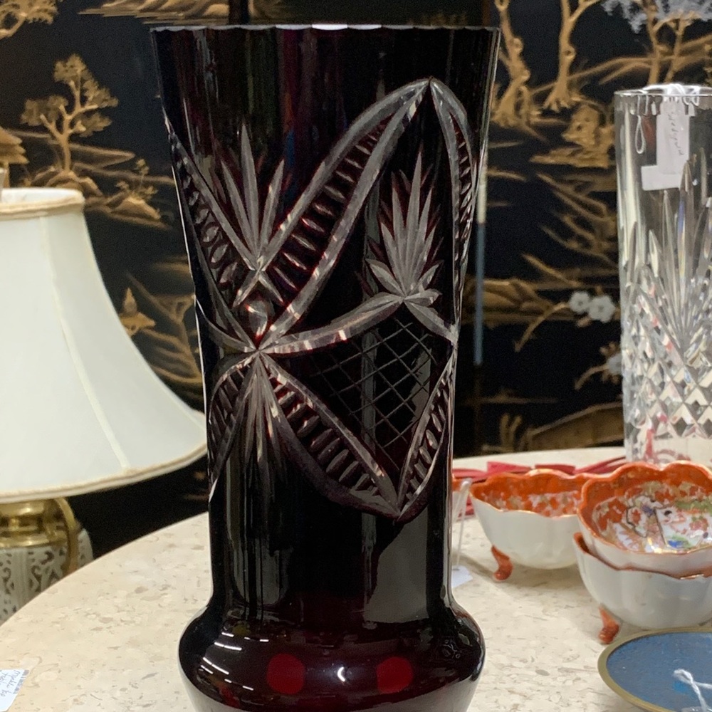 Cut to clear.  Red Glass. 12 ‘ tall